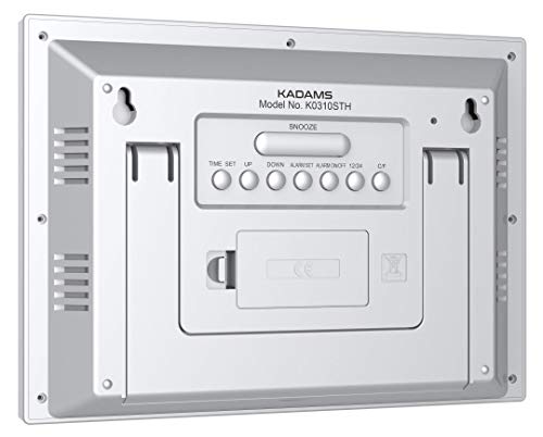 Kadams Large Digital Wall Clock - Dual Alarm With Snooze Function - Wall Calendar - Moon Phase - Temperature & Humidity Display - Multiple Mounting Options - Battery Operated (Silver) #TOP7