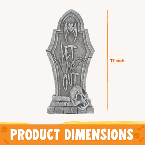Image of JOYIN 17 inch Halloween Decorations Outdoor Tombstones, 5 Pack Halloween Graveyard Foam Headstones Decor with 12 Metal Stakes for Prop Cemetery Yard Lawn Decorations, Party Supplies