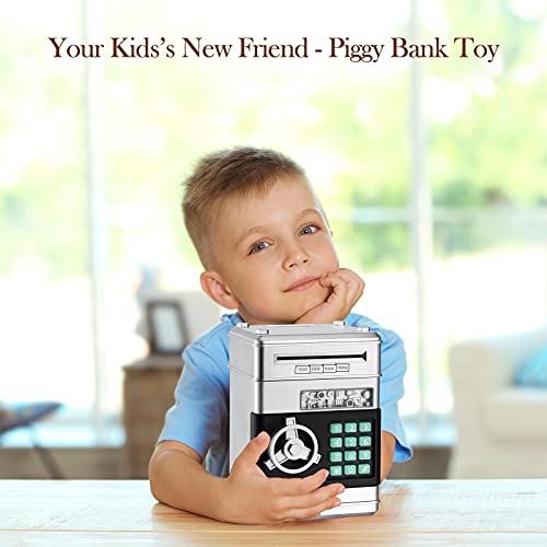Shomote Piggy Bank For Boys, Auto Scroll Paper Money Atm Machine With Safe Password Lock, Electronic Real Coin Bank Plastic Saving Box, Gifts Toys For 4 5 6 7 8 9 10 Years Old Kids (Silver) #TOP5