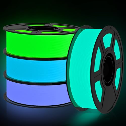 Image of PLA Glow in The Dark Filament Bundle | 4-Pack(1kg per Spool, 4kg Total) | Night Light Fluorescent 3D Printer Filament (Blue, Green, Purple, Teal) 1.75mm Fits FDM 3D Printers & 3D Pens