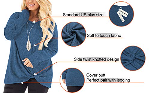 Image of DOLNINE Womens Plus Size Knotted Tops Long Sleeve Tee Shirts Loose Casual Blouse