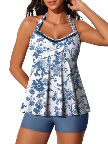 Summer Mae Halter Tankini Swimsuits for Women 2025 Tummy Control 2 Piece Bathing Suit High Waisted Swimwear with Shorts