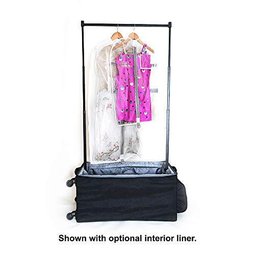 Closet Trolley Collapsible Rolling Dance Bag w/No-Lean Garment Rack - BLACK