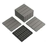 Garvee interlinked Composite Deck Tiles 12"x12" – Waterproof, All-Weather Patio Flooring – Wood Grain Plastic Pavers for Balcony, Porch, Poolside, Backyard – Dark Grey – 9PCS/Set