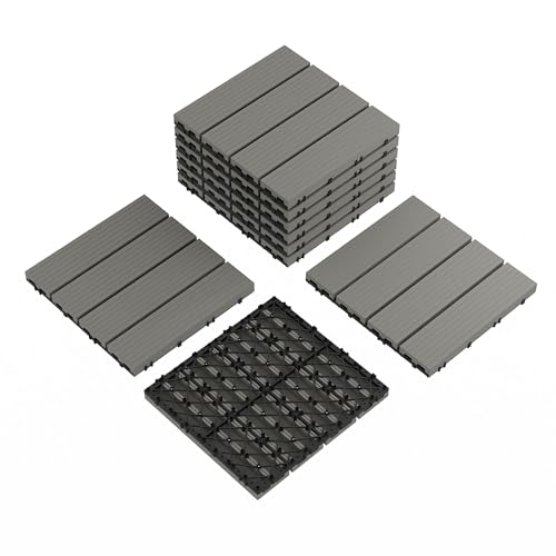 9-Pack Plastic Interlocking Deck Tiles, Outdoor Patio Flooring, 12"x12" Interlocking