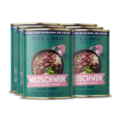 Pets Deli Classic Nassfutter für Hunde mit Wildschwein & Reis, 6x400g