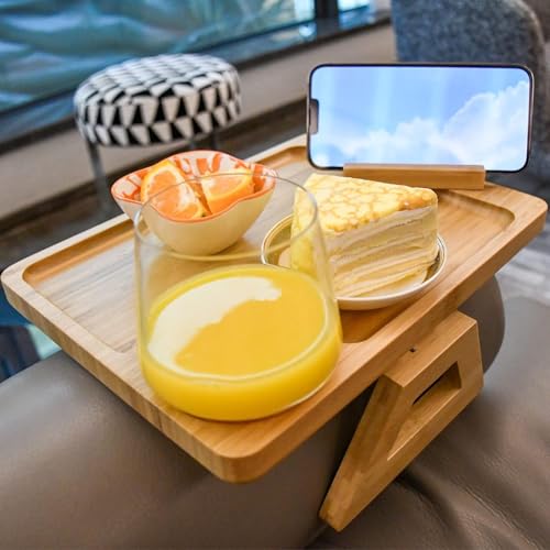 Bandeja para reposabrazos de sofá de madera con soporte giratorio 360° para tardes de cine 2