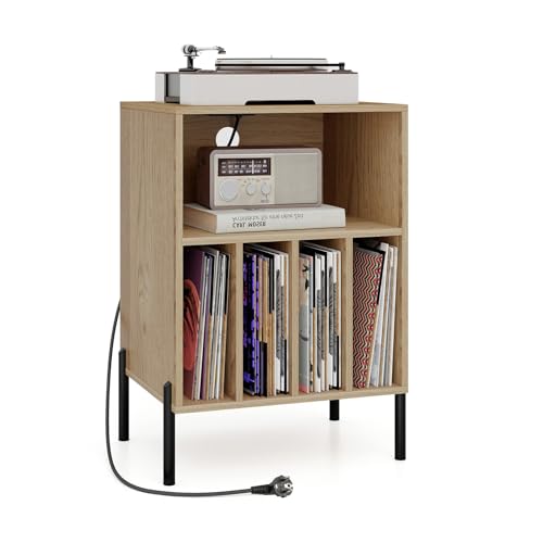 KOMFOTTEU Meuble Platine Vinyle avec Station de Charge, Support de Tourne-Disque, avec 5...