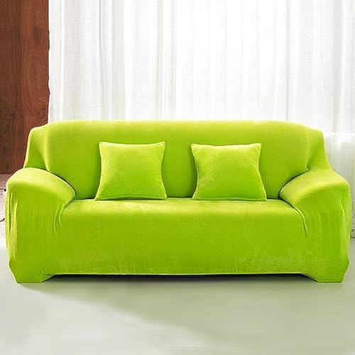 Housse de canapé extensible velours vert lavable et antidérapante - 2