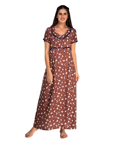 Image of Evolove Women's Cotton Long Maxi Maternity Feeding Night Gown with Pockets, Super Soft Comfortable (LNG-Feeding)