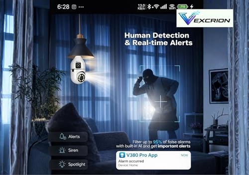 Image of 5+5MP HD Bulb PTZ WiFi CCTV Camera | Night Vision, 128GB Support