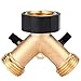 Sanpaint Garden Hose Splitter 2 Way Heavy Duty, Y Connector Brass Garden Hose Adapter, Hose Bib Splitter with 2 Extra Rubber Washers
