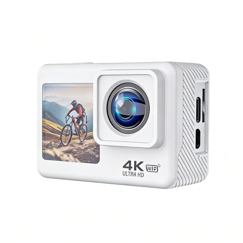 fceoul Cámara Deportiva 1080P FHD 16MP, Cámara Acuática con Doble Pantalla de 2' y 1.3', Sumergible 40M para Vlogging y Buceo, Incluye Tarjeta SD 32GB, 2 Baterías de 1050mAh y Accesorios（Blanco）
