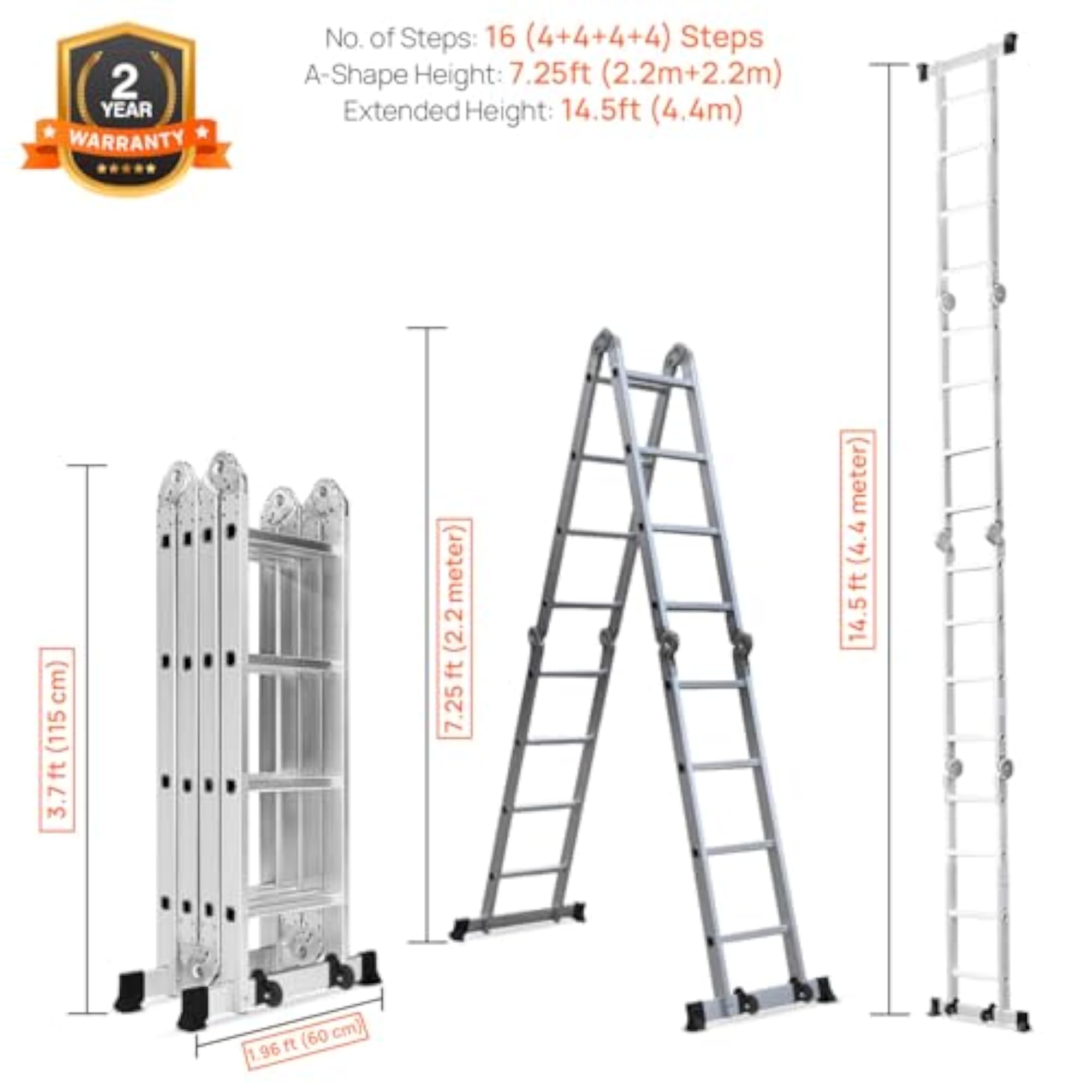 14.5 Feet Portable & Compact Folding Aluminium Ladder