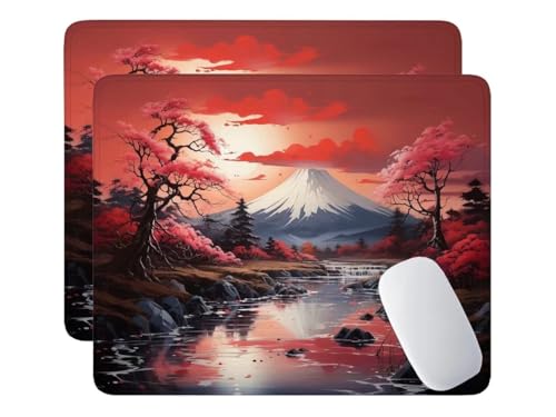 2 Pcs Alfombrilla Ratón Gaming 260x210 mm Monte Fuji Mouse Pad con Base Goma Antideslizante, Superficie Impermeable, Bordes Cosidos, Alfombrilla de Teclado de Oficina, Accesorios Escritorio I 274