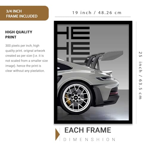 Image of HOTHOUSE Big Porsche Car Framed Posters Gift Items for Boys Room Wall Decoration Bedroom Living Room Office Studio Decor | Car Poster Frame for Wall Decor Set Of 3 Size (19 X 25 inch)