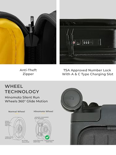 Image of EUME Cabin Pro Luggage Trolley for Travel 57cm, Cabin Bag | Trolley Bag Small for Luggage| with Laptop Sleeve | 100% Polycarbonate (PC) 8 SilentRun Hinomoto Wheels, Charcoal Black