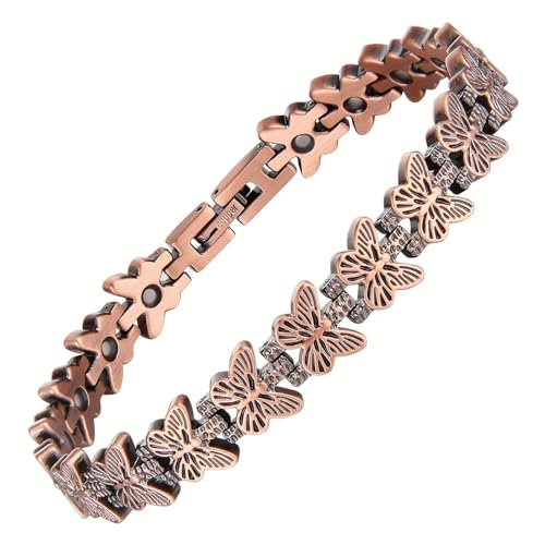 Image of Copper Bracelet for Women 99.9% Pure Copper Crystal Bracelets Link Chain Charm Jewelry Present 3500 Gauss with Adjustment Tool