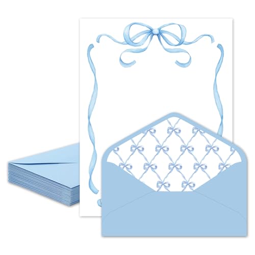 Whaline 30 Pack Blue Bow Stationery Paper Set Coquette Bowknot Letter Writing Paper with Envelopes...