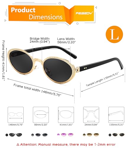 FEISEDY Retro Oval Sunglasses for Women 90s Narrow Lightweight Y2K Sun Glasses Classic Shades UV400 Protection B91604