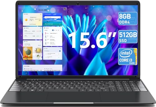 Image of 15.6 Inch Laptop, 8GB DDR4 512GB SSD Laptops Computer with Intel Core i3 Processor (up to 2.4 GHz), Webcam, Mini HDMI, USB3.0, WiFi, 7000mAh, Type-C