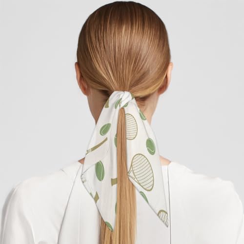 KOBLEN Tennis Ball Racket Pattern Silk Scarf 23.6x23.6 Inch Square Neck Scarf for Women Breathable Lightweight Neckerchief Silk Head Scarf Hair Wrap4