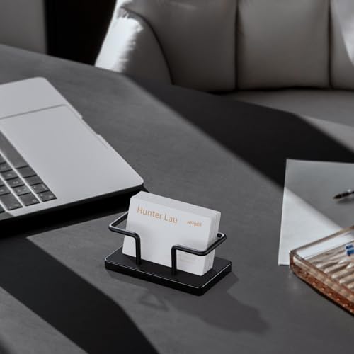 Image of NIUBEE Acrylic Business Card Holder: Metal Business Card Display Stand for Desk - Frosted Gift Card Organizer for Office, Reception, Desktop (Black) - 2pack