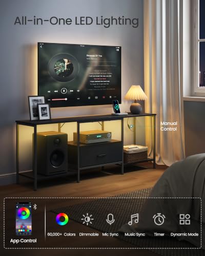 Image of SONGMICS TV Stand for TVs Up to 70 Inches | Entertainment Center, Media Consolefor living room,Fabric Drawer,Ink Black, BELLAH Collection ULGS131B101S