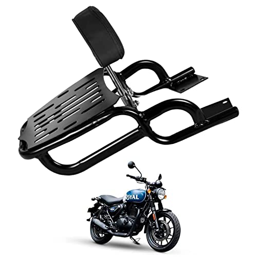 Image of Mv Metal Harley Style Adjustable Cushion Backrest with Carrier, Pillion Support Compatible for Bike Enfield Hunter 350 - Black