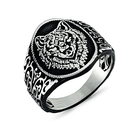 SOHO SILVERS 925 Sterling Silver Men Ring with Wolf Head Motif Fine Jewelry Fashion Rings for Men Gift for Him (6035688) | Y Cover