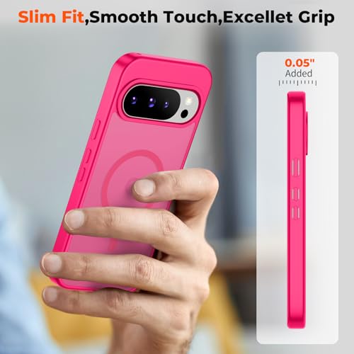 Image of SUPFINE Magnetic for Google Pixel 10 Pro Case /Pixel 10 Case with Screen Protector, (Built-in Magnets) ((Military Grade Drop Protection) Slim Translucent Shockproof Phone Case,Hot Pink