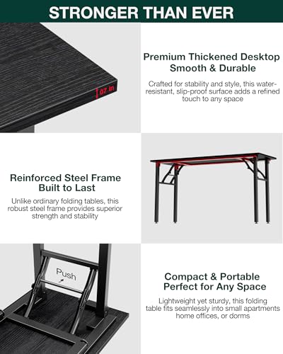 Image of Frylr Small Folding Computer Desk - Portable 55.1 Inch Foldable Laptop Table, Collapsible and Compact for Easy and Fast Setup, Lightweight for Small Spaces, Home Craft and Study Use, Dark Oak
