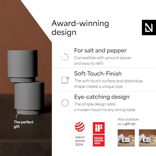 Image of LARS NYSOM Mini Salt and Pepper Shakers Set | Stainless Steel Salt and Pepper Shakers with Modern Minimalist Design, Easy Refill, Small Size (Stone Blue)