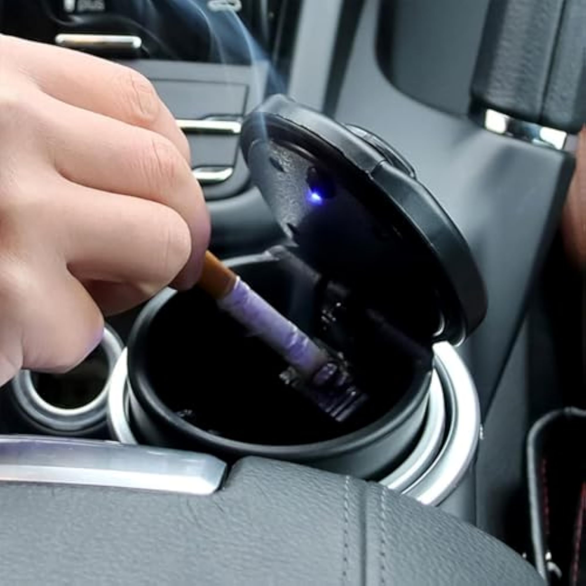 Portable Car Ashtray with Lid and Blue LED Light