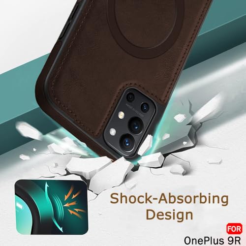 Image of TheGiftKart Genuine Leather Finish Back Cover Case for OnePlus 9R 5G | Shockproof Design | Raised Edges for Camera & Screen Protection | Stunning Minimalist Design Cover (MagSafe Compatible, Brown)