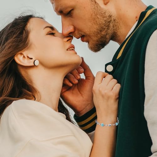 Carleen December Birthstone Bracelet Sterling Silver Turquoise Bracelet for Women Heart Station Tennis Bracelet Jewelry Gifts for Wife Mom - Image 2