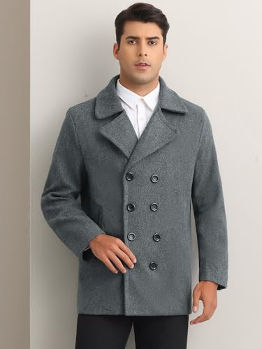 Lars Amadeus Double Breasted Coat for Men's Notched Collar Formal Classic Peacoat2