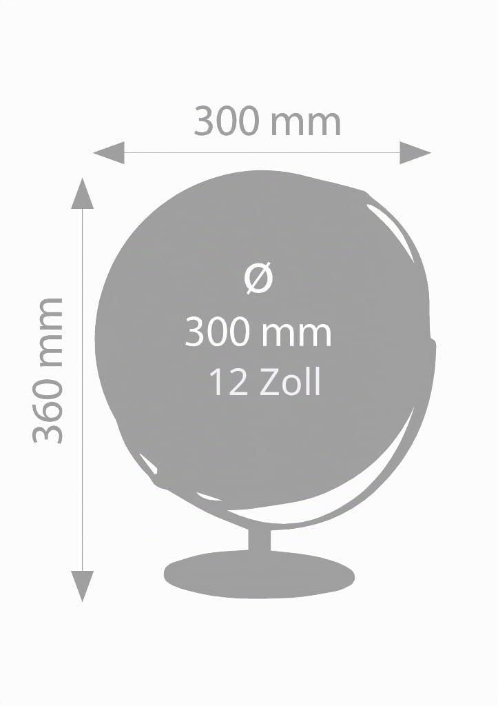 TROIKA Globus Ø 30 cm JURI Globus physische Karte topographische Darstellung dunkelblau-grün, verchromter Metallfuß, weicher Filzboden bewegliche Achse - im hübschen Karton ideal zum Verschenken