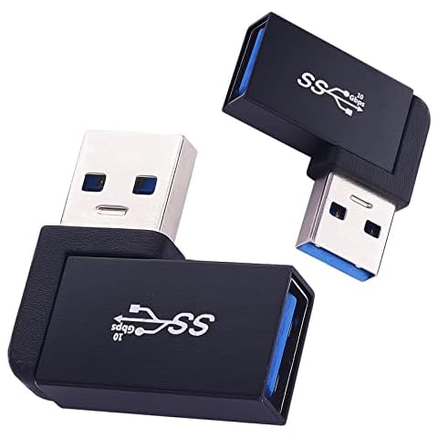 Leehitech 2 Pack USB 3.0 Connector 90 Degree USB A Adapter Plug Right Angle Type A to USB A Plug with Video Audio Output for MacBook Pro, Samsung Note 9/S9/8/S8, Huawei Mate 20 , etc. (Black) Cover