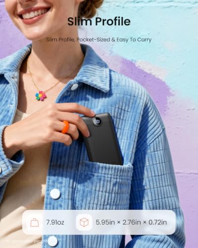 Image of Portable Charger with Wall Plug, Slim USB C Power Bank with Built-in Cables, 10000mah LED Display External Battery Pack Compatible with iPhone /Android & More (Black)