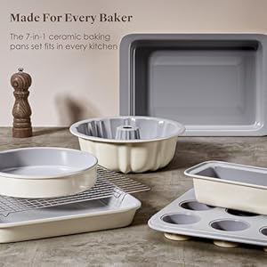 Ceramic Baking Pans Set - 7 PCS Nonstick Bakeware Sets Baking Sheets For Oven Baking Set With Cookie Sheet, Cake Pan, Loaf Pan, Muffin Pan, Roaster Pan, Cooling Rack - PTFE & PFOA Free Baking Supplies Ceramic Baking Pans Set 7 PCS Nonstick Bakeware Sets Baking Sheets For Oven Baking Set With Cookie Sheet Cake Pan Loaf Pan Muffin Pan Roaster Pan Cooling Rack PTFE PFOA Free Baking Supplies