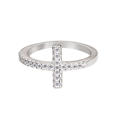 CloseoutWarehouse Cubic Zirconia Christian Sideway Cross Ring Sterling Silver (Comes in Colors)4
