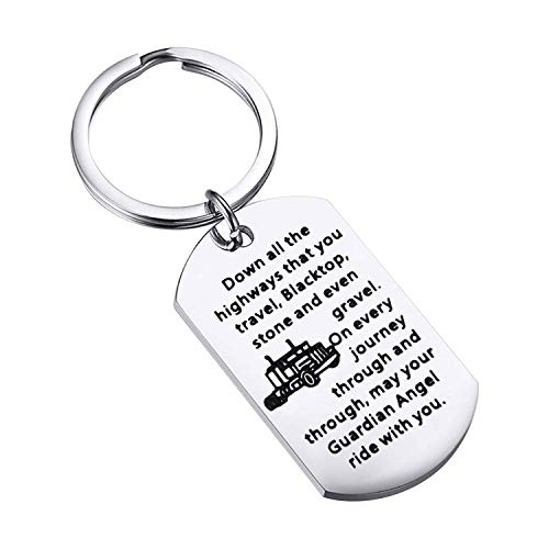 FUSTMW Truck Driver Gifts Keychain May Your Guardian Angel Ride with You Drive Safe Key Chain Long Distance Relationship Gift for Trucker Wife Couple Gifts for Him (Truck Keychain)