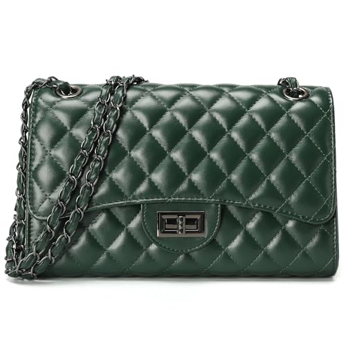 Image of Quilted Leather Crossbody Bags for Women Trendy Ladies Shoulder Purse Satchel HandBag with Chain Strap