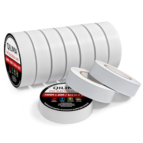 Image of QILIMA 10 Pack 3 /4 inch x 6ft Lead Free Flame Retardant Adhesive Tape for General Home Vehicles Car Circuit Wiring White (130mic)