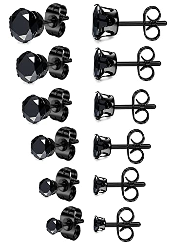 Jstyle Stud Earrings for Women Mens Stainless Steel Earrings, 3-8mm Round Cubic Zirconia Earrings Studs Ear Piercing Jewelry Set