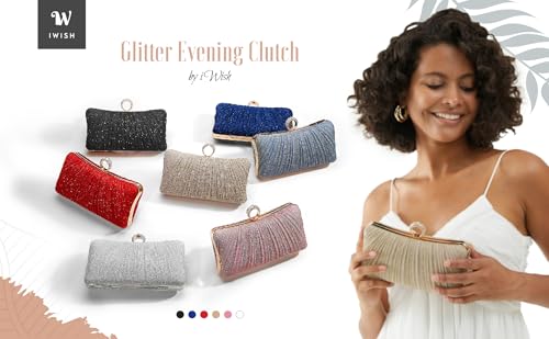 Image of iwish Womens Golden Glitter Clutch Purse Pleated Evening Bag for Bridal Wedding Party with Rhinestone Ring