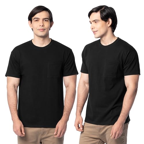 Fruit of the Loom Men's Eversoft Cotton T-Shirts (S-4XL), Pocket-2 Pack-Black, Medium