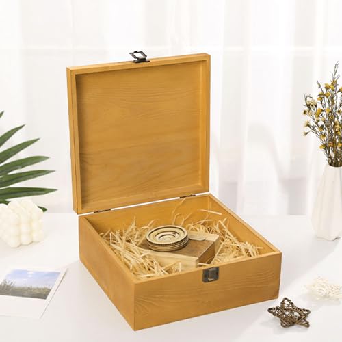 LOLYSIC 2 Pack Vintage Wooden Storage Box Container with Hinged Lid and Front Clasp, 7.7 x 7.7 x 4 Inch Handmade Wooden Box, Wooden Keepsake Boxes, Rustic Wood Boxes for Crafts Art Hobbies Decoratio - Thumbnail 5