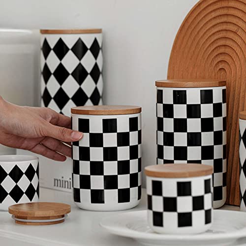 Sucrier en céramique avec couvercle - Récipient hermétique pour la cuisine - Motif à carreaux